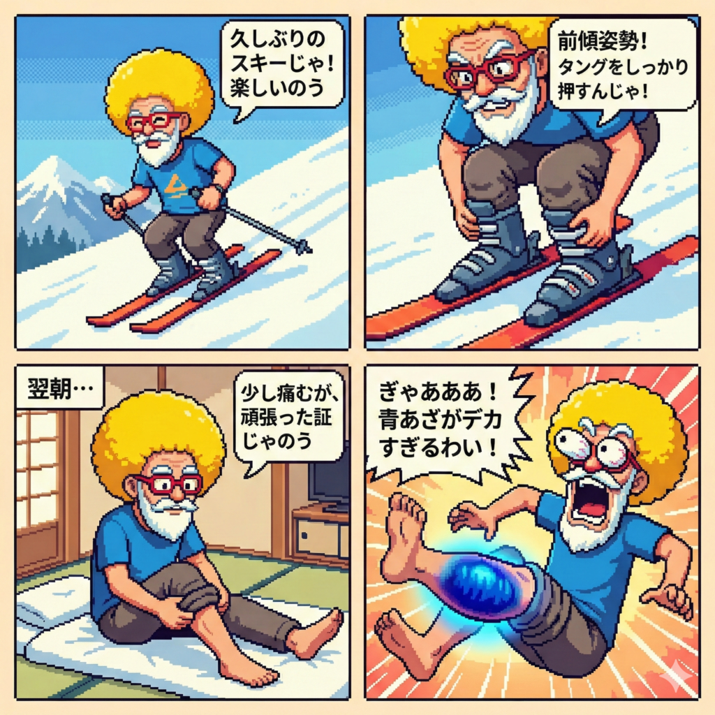 【４コマ漫画#042】スキーの代償（青あざの正体）