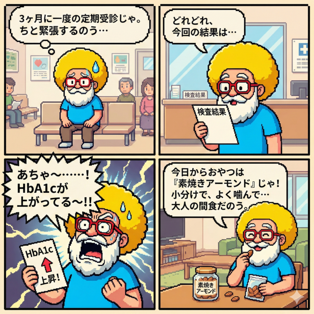 【4コマ漫画#041】HbA1cが上昇! (間食で改善じゃ)