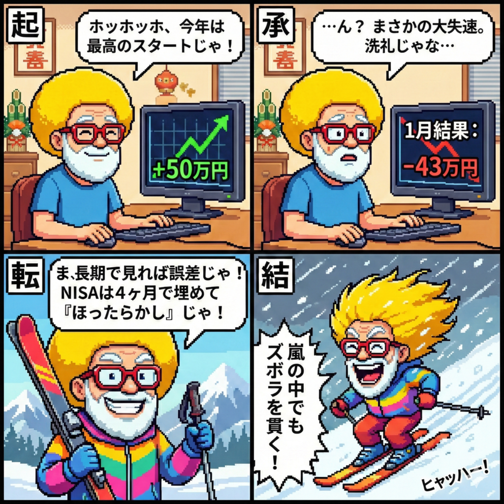 【４コマ漫画#031】「新NISAの心得（嵐の中のズボラ投資）