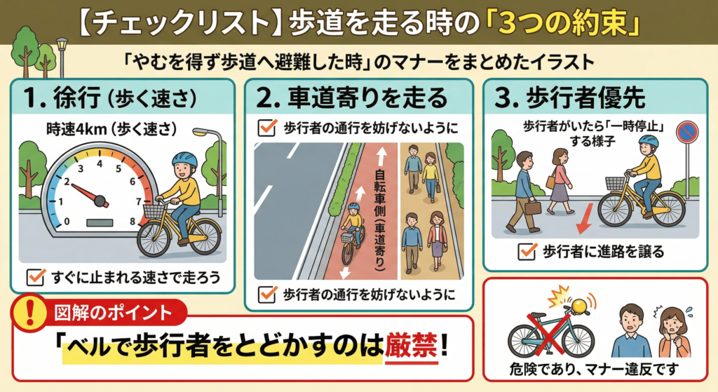 【チェックリスト】歩道を走る時の「3つの約束」