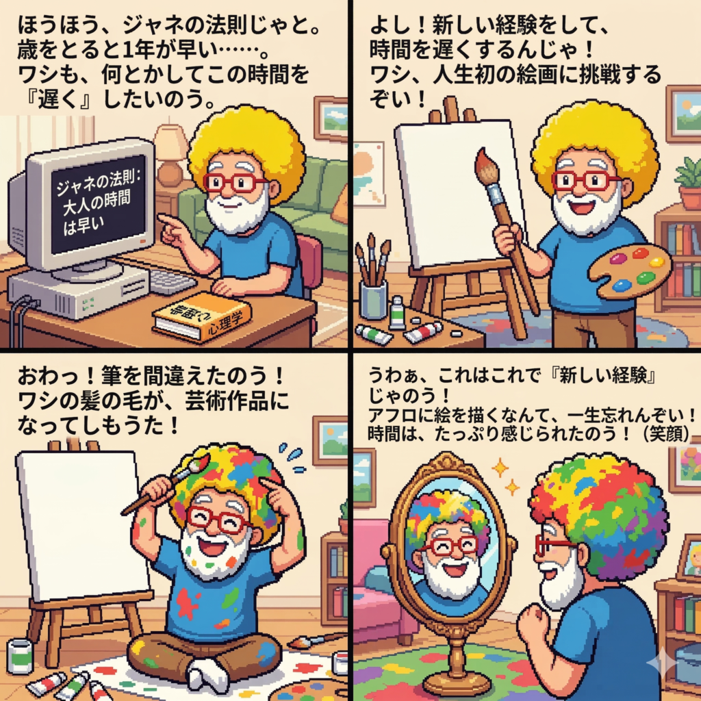 【４コマ漫画#056】ジャネの法則打破 (アフロで芸術)