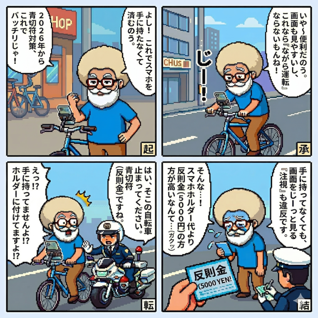 【4コマ漫画#059】自転車スマホの罠 (注視もダメなの?)
