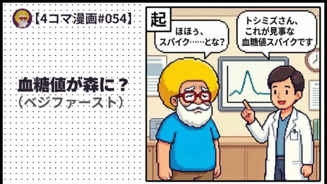 【４コマ漫画#054】血糖値が森に？（ベジファースト）