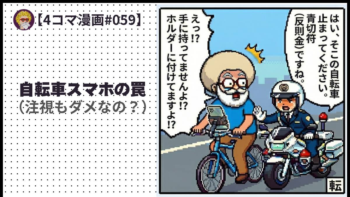 【４コマ漫画#059】自転車スマホの罠 （注視もダメなの？）