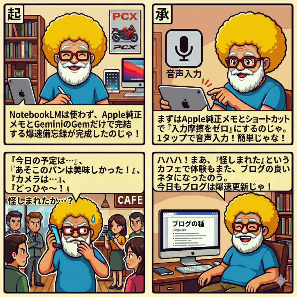 【4コマ漫画#067】爆速メモ術(AIで即完成)
