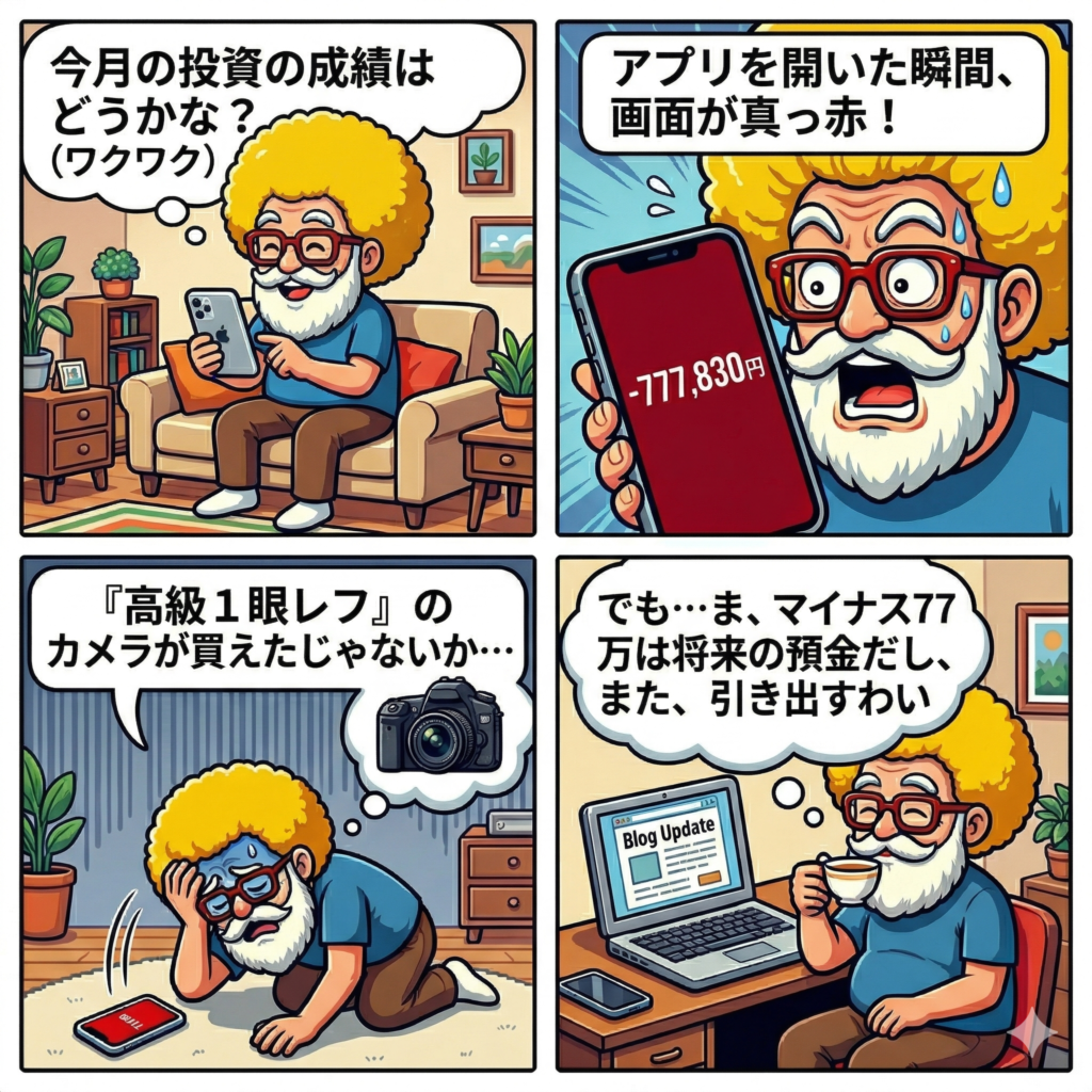 【４コマ漫画#062】資産激減の衝撃（将来への預け金）