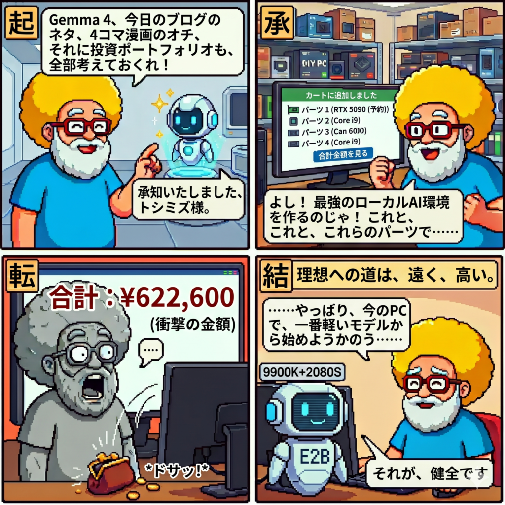 【４コマ漫画#070】夢の最強AIマシン （お値段は悪夢）