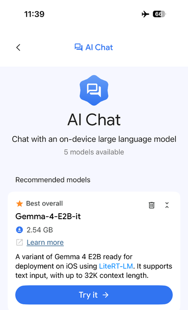 ダウンロード後、「Try it」でチャット開始
