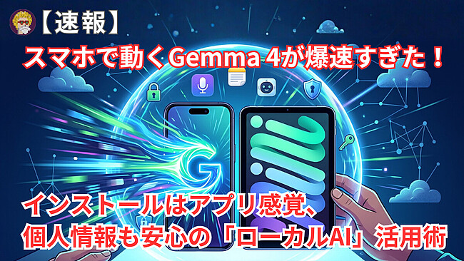 【速報】スマホで動くGemma 4が爆速すぎた！インストールはアプリ感覚、個人情報も安心の「ローカルAI」活用術