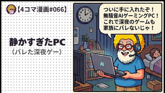 【４コマ漫画#066】静かすぎたPC（バレた深夜ゲー）