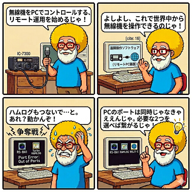 【4コマ漫画#082】ポート争奪戦の罠(FT8設定の第一歩!)