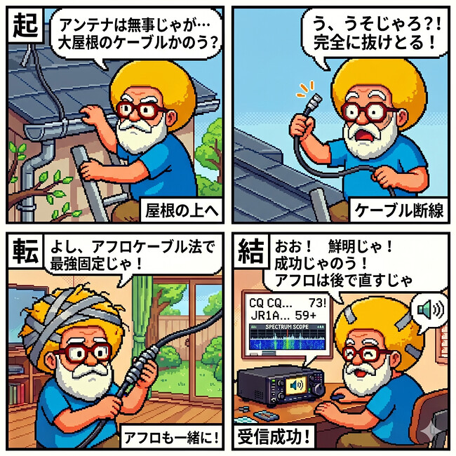 【４コマ漫画#079】究極の受信術（アフロの底力）