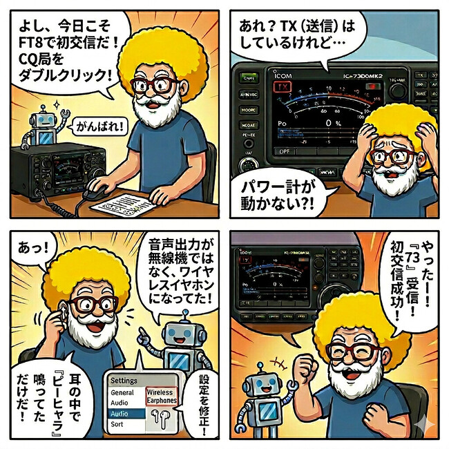 【4コマ漫画#085】FT8初交信!(痛恨のミス)