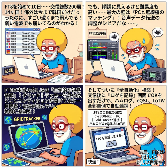 【4コマ漫画#090】デジタル無線の新世界!FT8導入記(苦難の設定と感動の自動化)