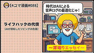【４コマ漫画#088】ライフハックの代償（AIが検知したリビングの危機）