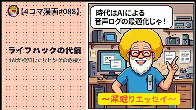 【４コマ漫画#088】ライフハックの代償（AIが検知したリビングの危機）