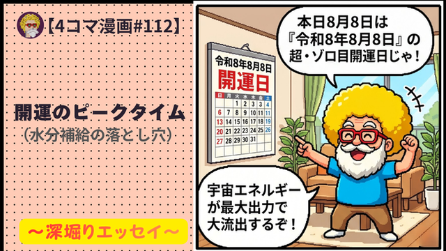 【４コマ漫画#112】開運のピークタイム（水分補給の落とし穴）