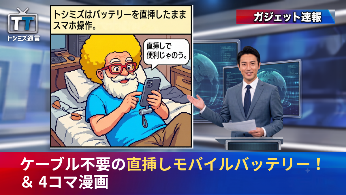 【トシミズ通信・ガジェット編 Vol.31】ケーブル不要の直挿しモバイルバッテリー！ ＆ 4コマ漫画