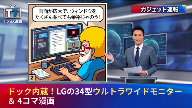 【トシミズ通信・ガジェット編 Vol.42】ドック内蔵！LGの34型ウルトラワイドモニター ＆ 4コマ漫画