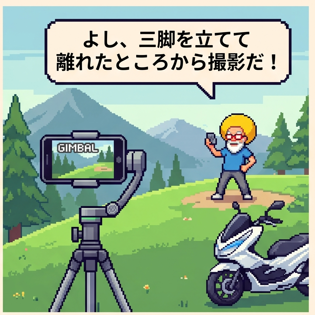 離れたところから撮影だ！